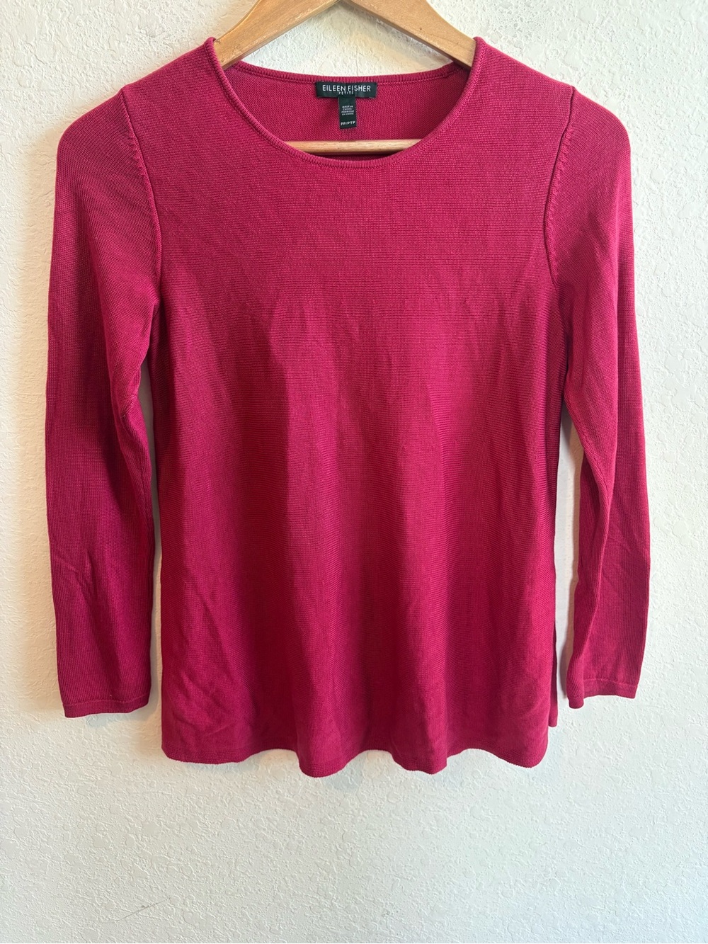 Eileen Fisher Pink Long-Sleeve Crewneck Top XS petite